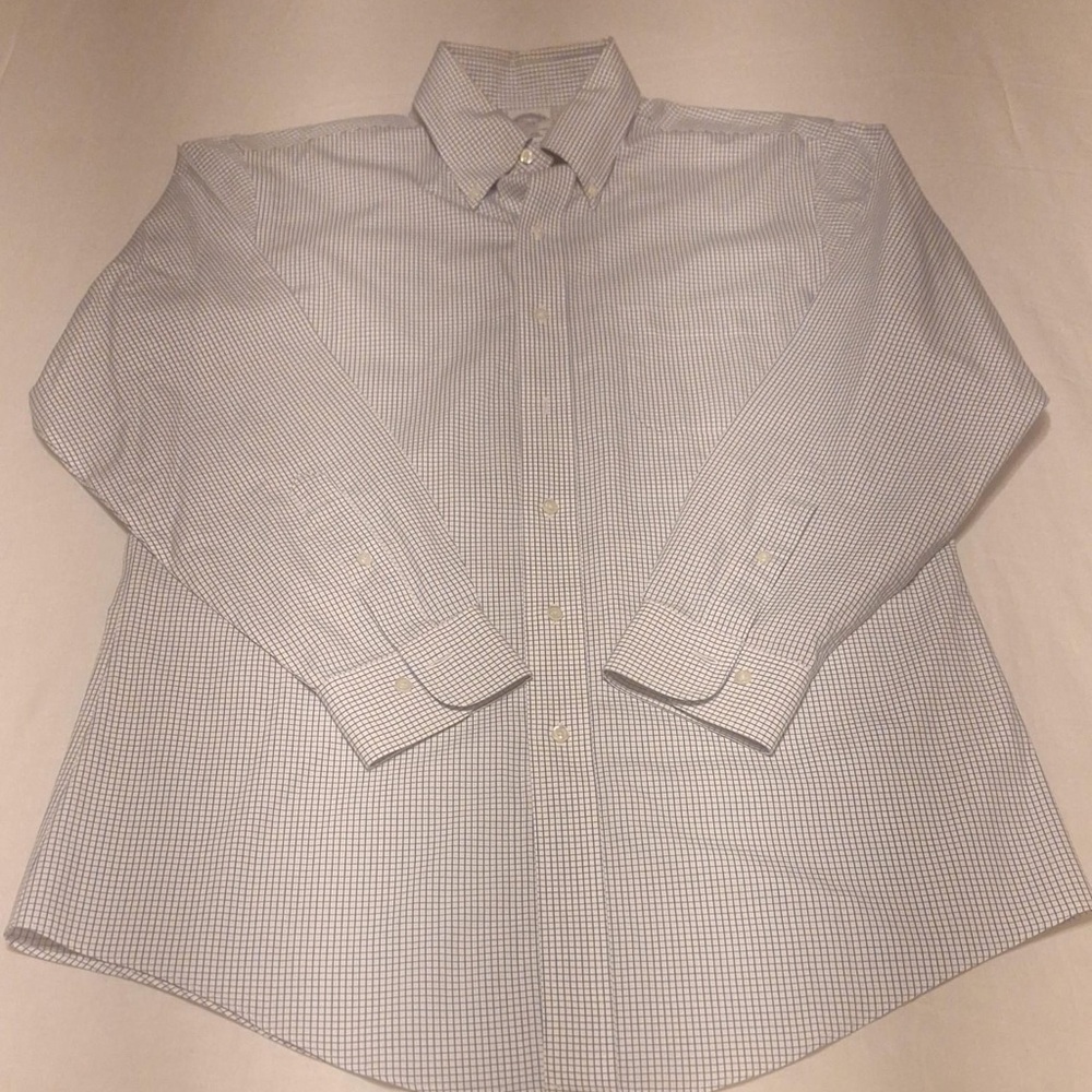 Brooks Brothers Regent White Blue Checkered Gingham Button Down Shirt Mens 15.5